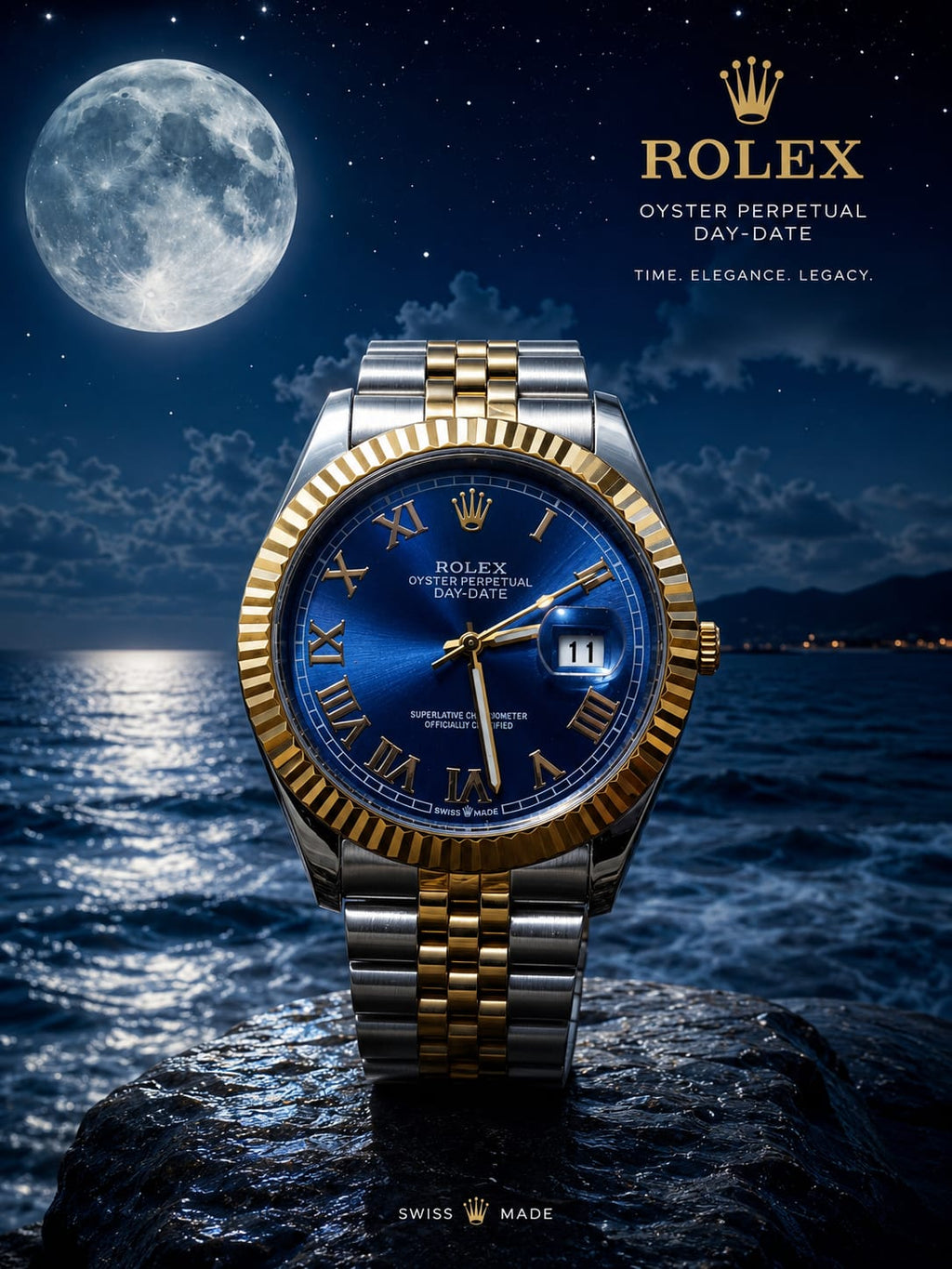 Luxury Two-Tone Blue Dial Men's Watch – Gold & Silver Bracelet//50%off