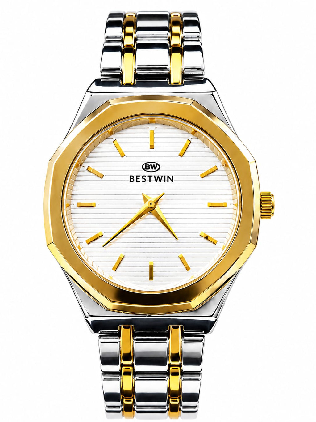 Bestwin Men’s Luxury Stainless Steel Watch – Silver & Gold