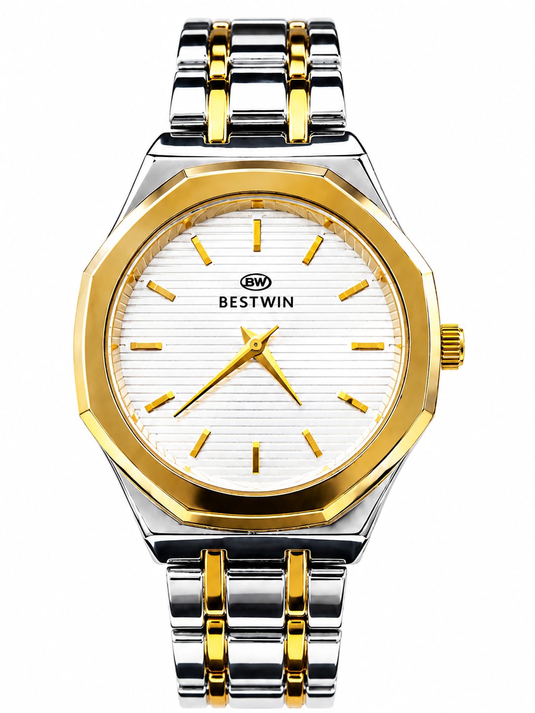 Bestwin Men’s Luxury Stainless Steel Watch – Silver & Gold