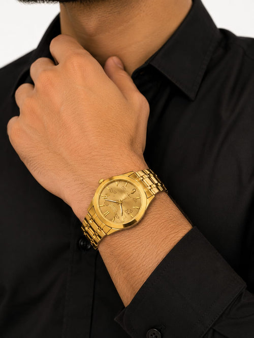DWC Premium Gold Analog Quartz Watch for Men – Stainless Steel Strap | Luxury Classic Wrist Watch