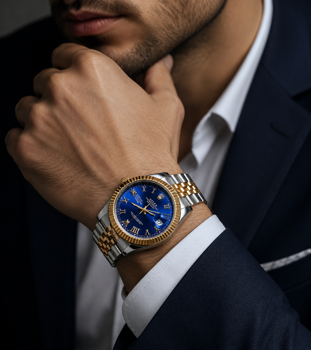 Luxury Two-Tone Blue Dial Men's Watch – Gold & Silver Bracelet//50%off