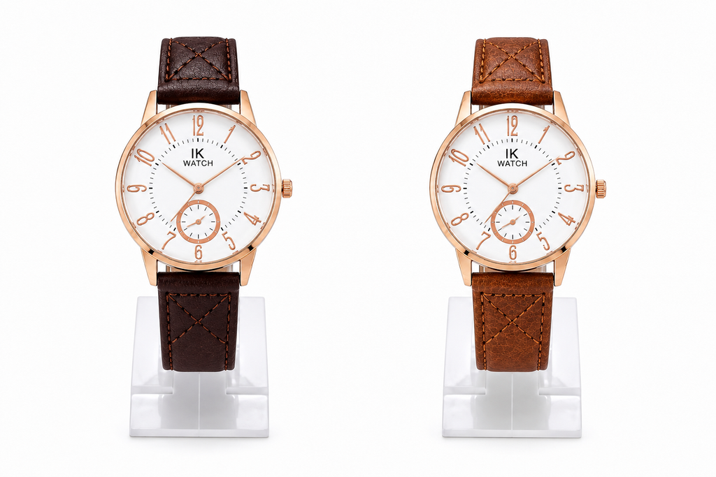 Men’s Classic Rose Gold Analog Watch – Leather Strap