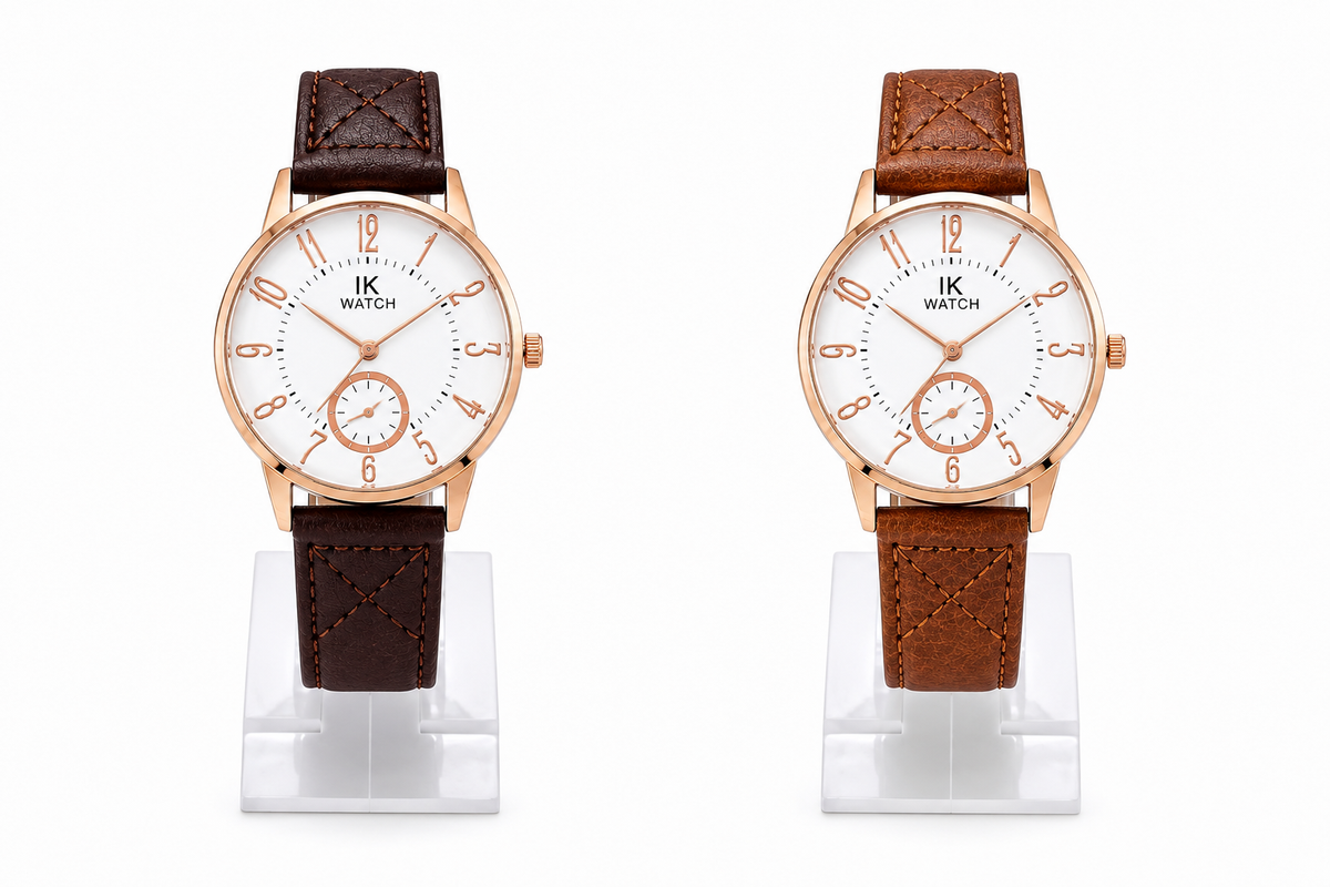 Men’s Classic Rose Gold Analog Watch – Leather Strap