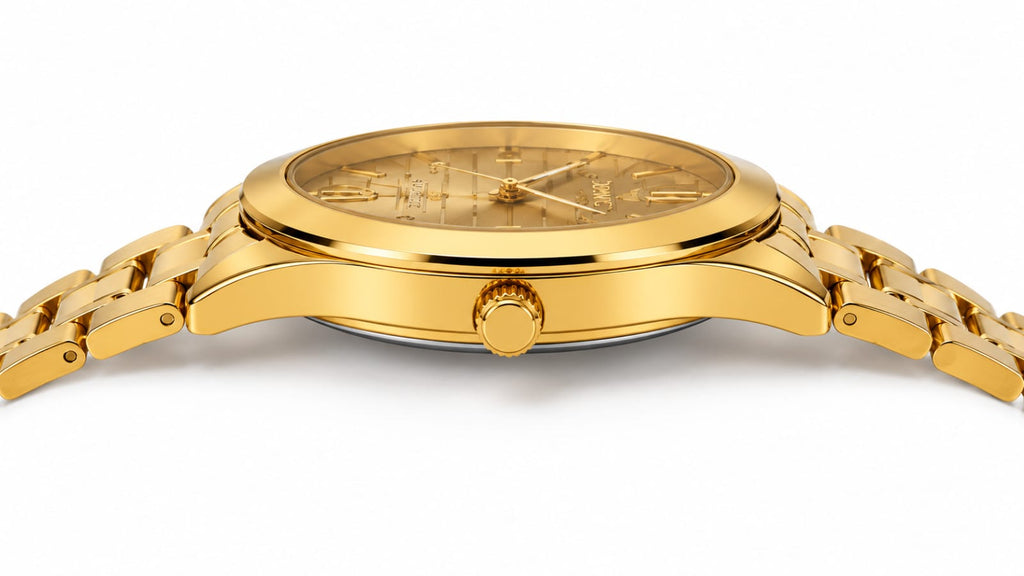 DWC Premium Gold Analog Quartz Watch for Men – Stainless Steel Strap | Luxury Classic Wrist Watch