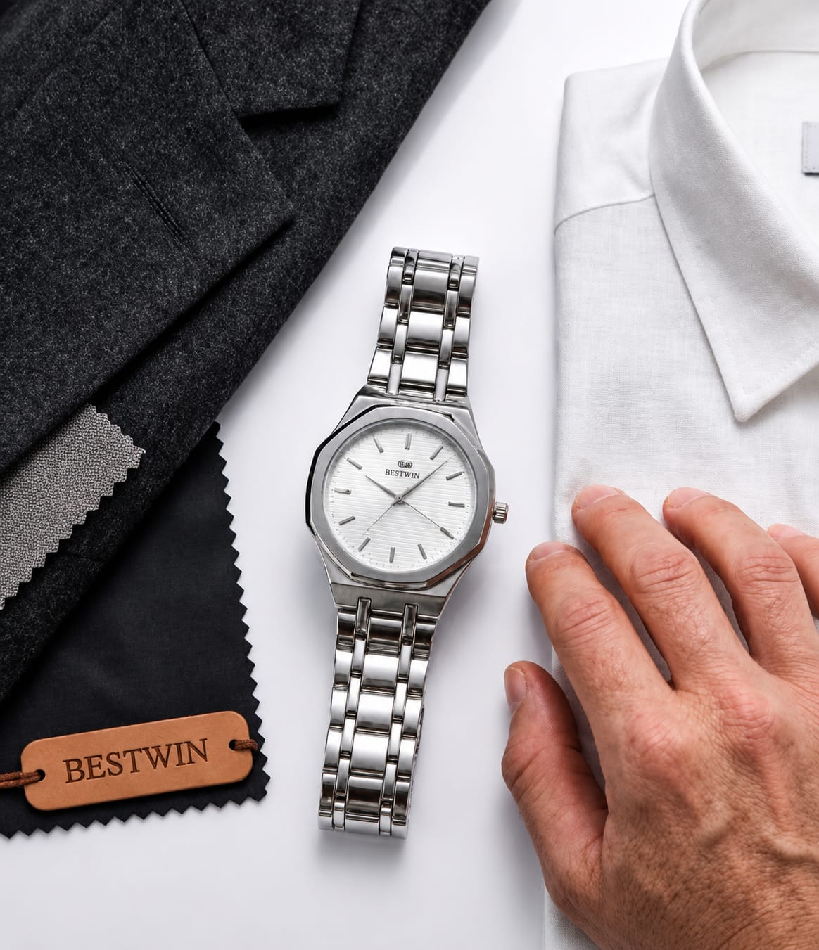 Bestwin Stainless Steel Men’s Watch – Premium Silver Octagonal Dial