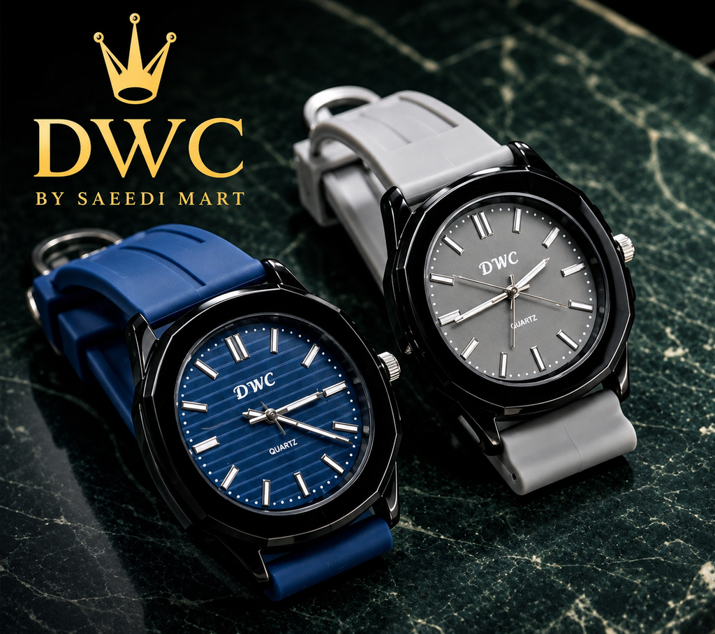 DWC Premium Silicon Watch – Black Metal Dial | Magnetic Buckle | Blue & Grey