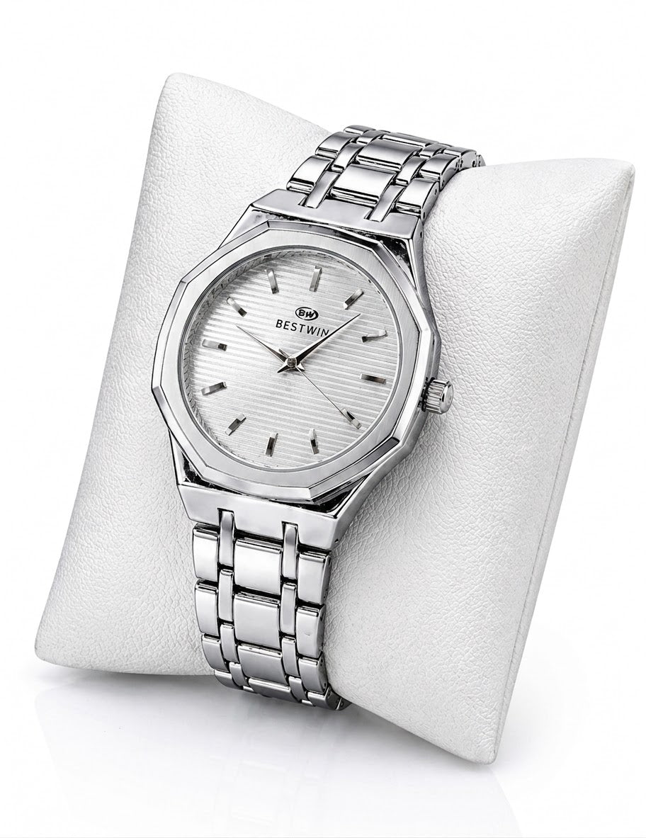 Bestwin Stainless Steel Men’s Watch – Premium Silver Octagonal Dial