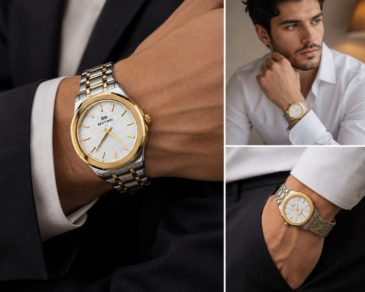Bestwin Men’s Luxury Stainless Steel Watch – Silver & Gold