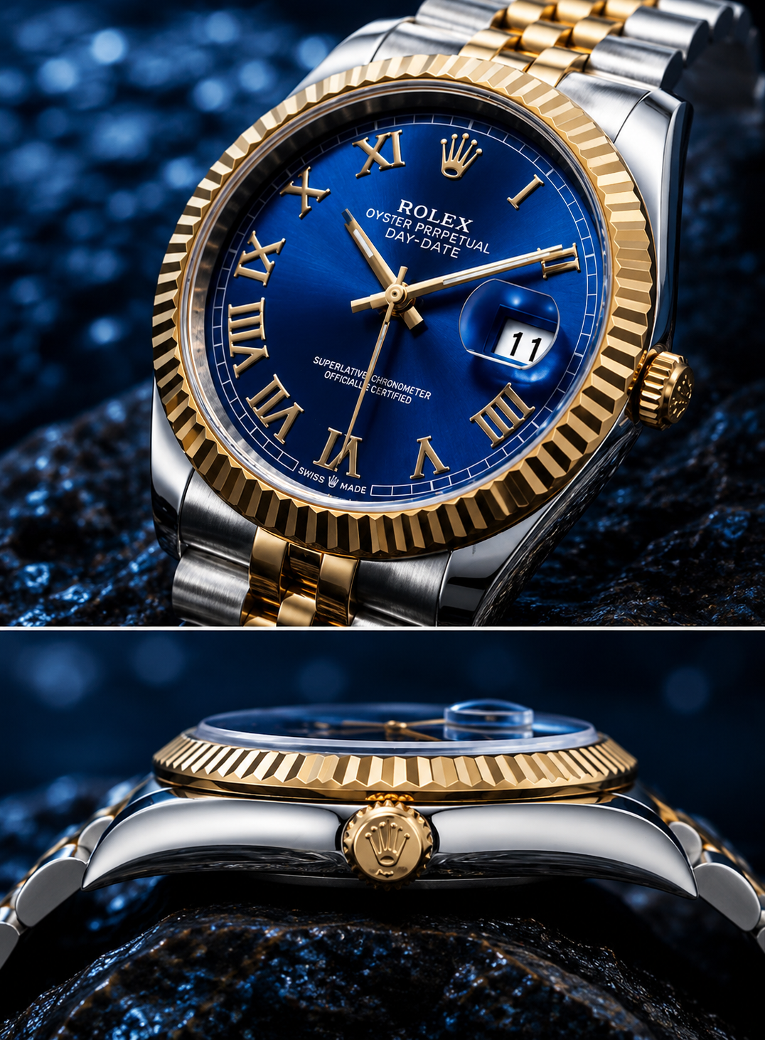 Luxury Two-Tone Blue Dial Men's Watch – Gold & Silver Bracelet//50%off