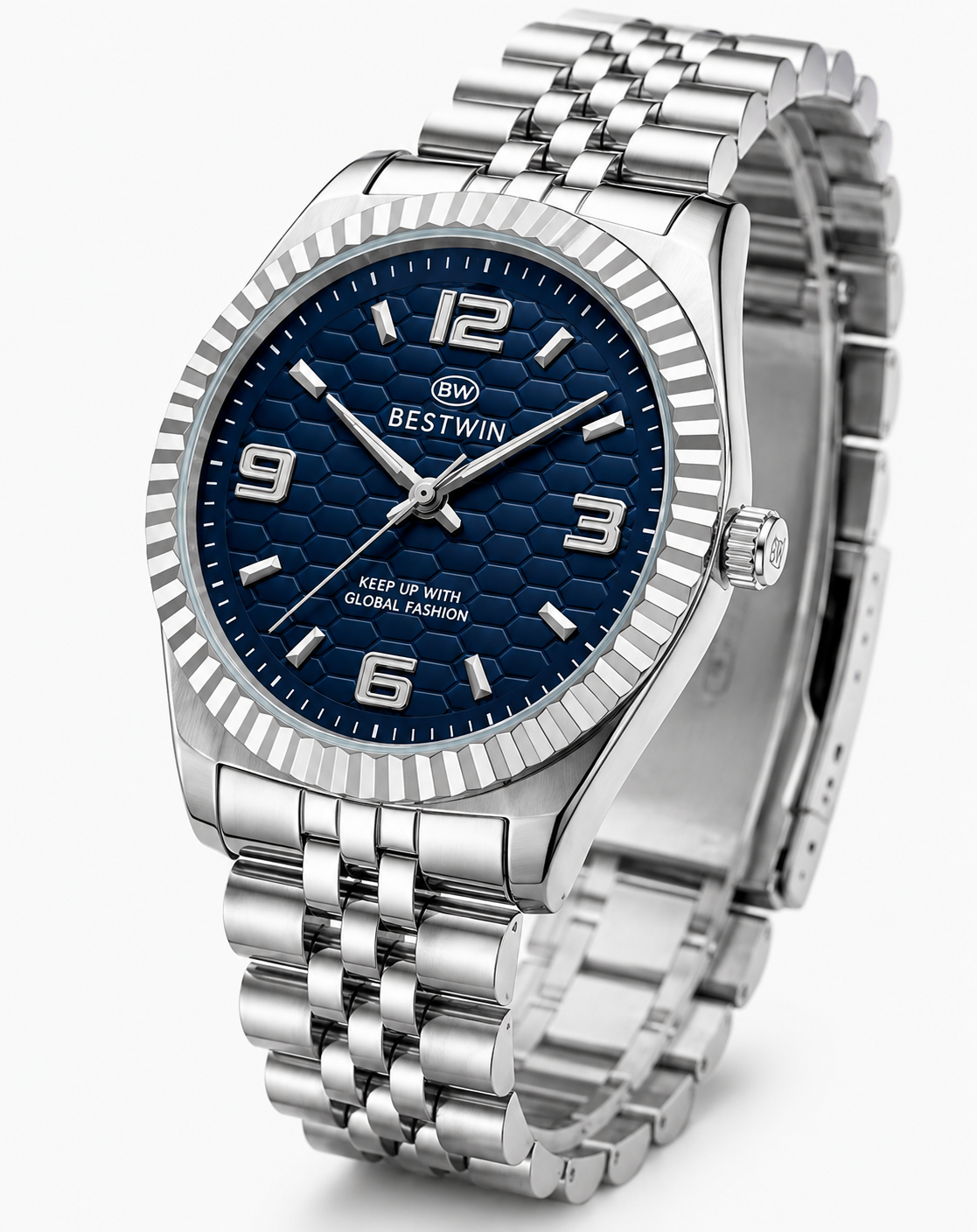 BESTWIN Men's Luxury Blue Dial Stainless Steel Watch