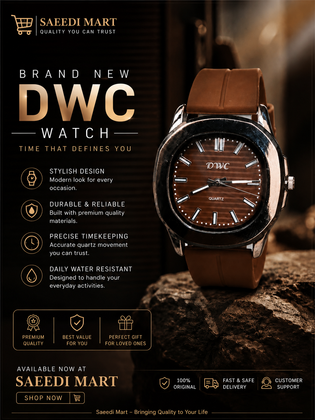 Classic Brown Silicone Watch – Premium Quartz Edition