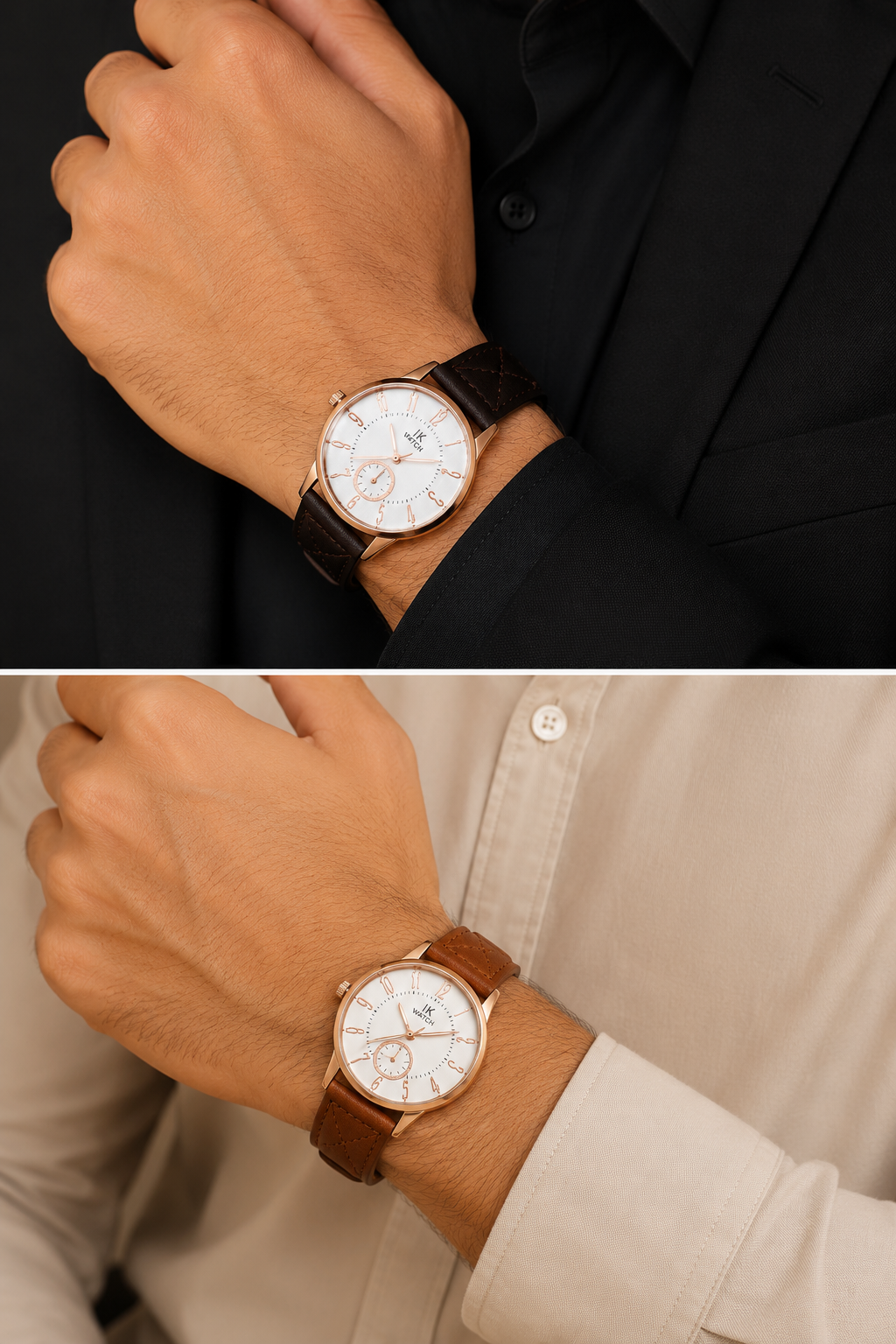 Men’s Classic Rose Gold Analog Watch – Leather Strap