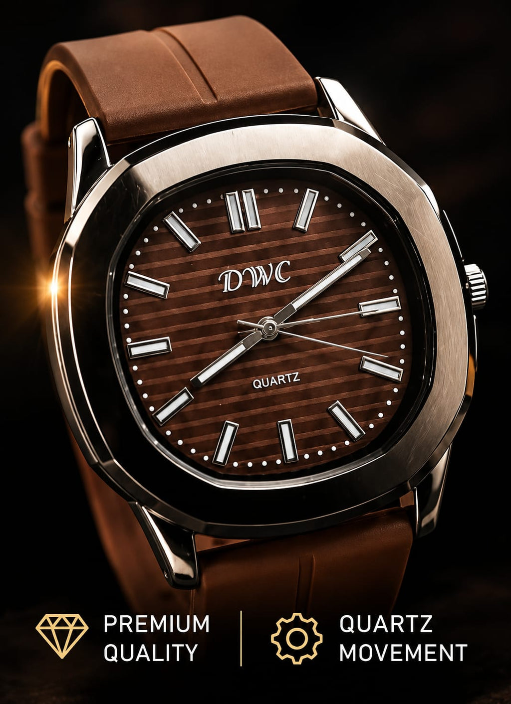 Classic Brown Silicone Watch – Premium Quartz Edition