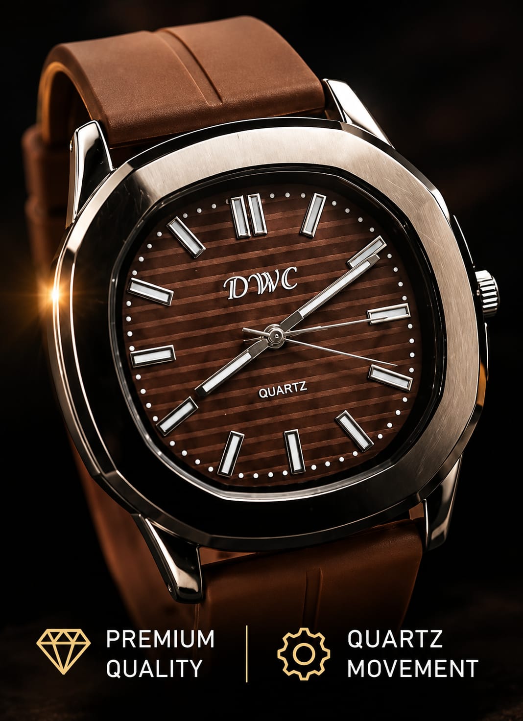 Classic Brown Silicone Watch – Premium Quartz Edition
