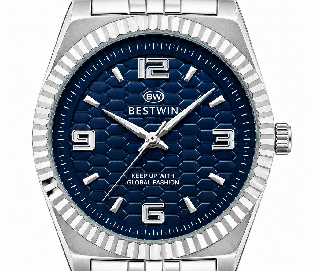 BESTWIN Men's Luxury Blue Dial Stainless Steel Watch