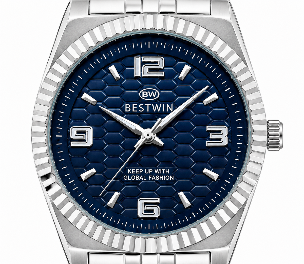 BESTWIN Men's Luxury Blue Dial Stainless Steel Watch