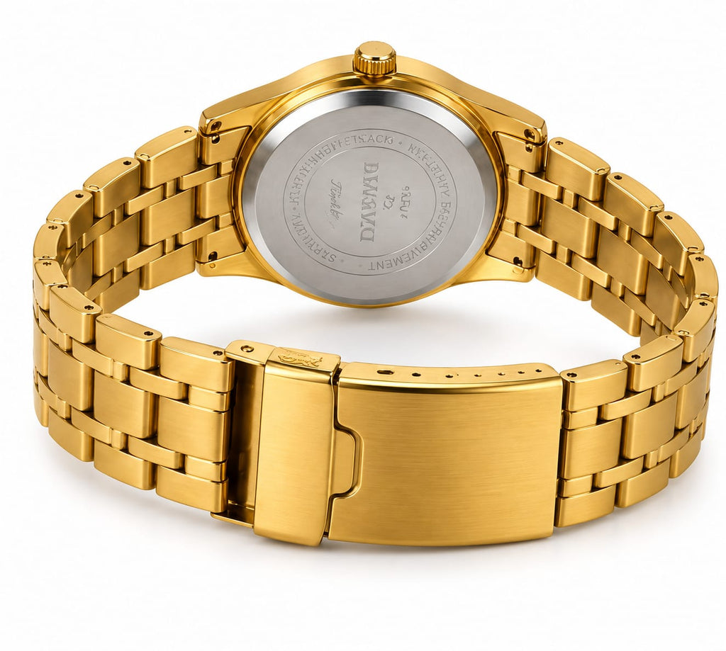 DWC Premium Gold Analog Quartz Watch for Men – Stainless Steel Strap | Luxury Classic Wrist Watch
