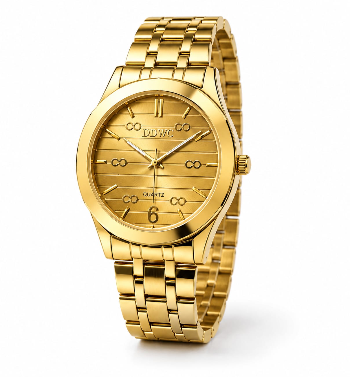 DWC Premium Gold Analog Quartz Watch for Men – Stainless Steel Strap | Luxury Classic Wrist Watch